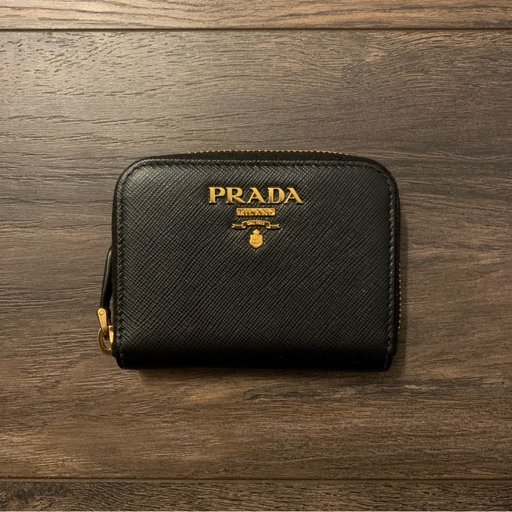 Prada Nero (Black) Saffiano Leather Compact Zip Around Wallet